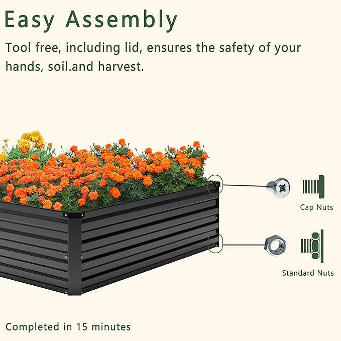 MGNO 2pcs 8x4x1FT Galvanized Raised Garden Bed-Outdoor Planter Box for Vegetables-Metal Garden Bed,Rectangle Planting Box for Herb,Flower,Black