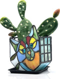 Tiffany Style Cute Cat Face Design Small Flower Pot, Unique Stained Glass Cat Planter, Tiltable Cat Decorative Flower Pot, Fun Peek-A-Boo Terrarium Decoration, Gift for Plant Women