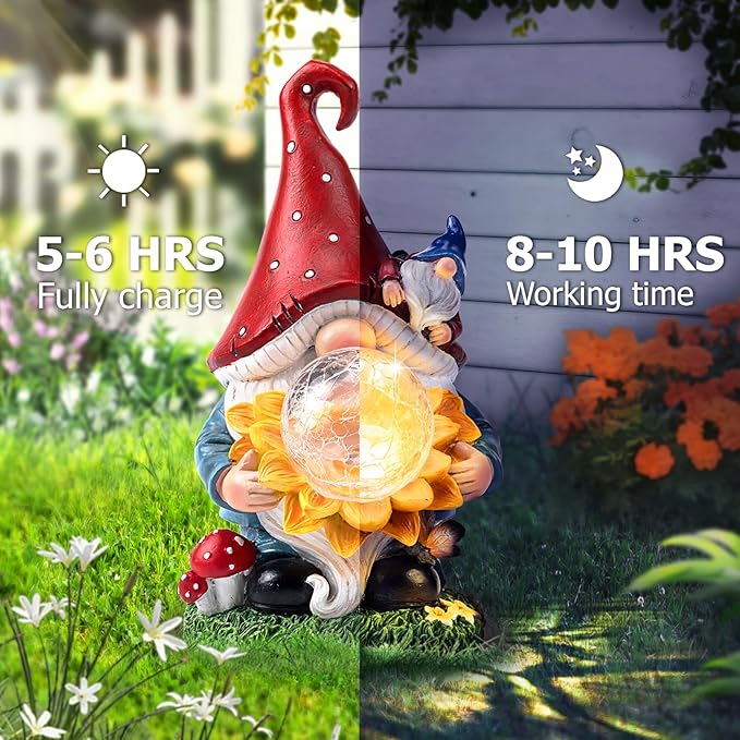 Solar Gnomes Garden Decor Outdoor Statues, Gnomes Gardening Gifts for Women Mom, Gnomes Decorations for Yard with Sunflower Decor Solar Lights for Outside, Patio, Lawn, Porch Decor