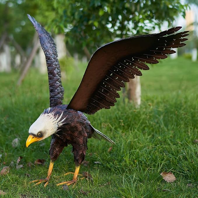 chisheen Bald Eagle Statue Outdoor Garden Sculpture Metal Yard Art Lawn Decorations,Large Eagle Figurines and Statues
