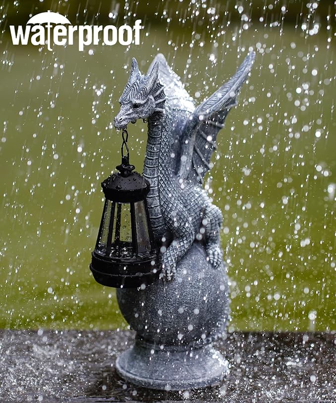 Dragon on Ball with Solar Lantern Statues: Garden Decor Outdoor Decorations Art Figurine for Patio Balcony Yard Lawn