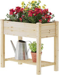 GHWIE Raised Garden Bed with Legs, Elevated Wooden Planter Box with Shelf,Large Garden Planter Outdoor for Backyard, Patio, Balcony