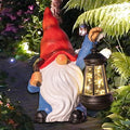 Garden Gnome Statue Solar Light Outdoor Decorations Figurine with Lantern Led Shovel Sculpture Lawn Patio Yard Porch Outside Christmas Housewarming Gifts for Women Mother's Day Grandma