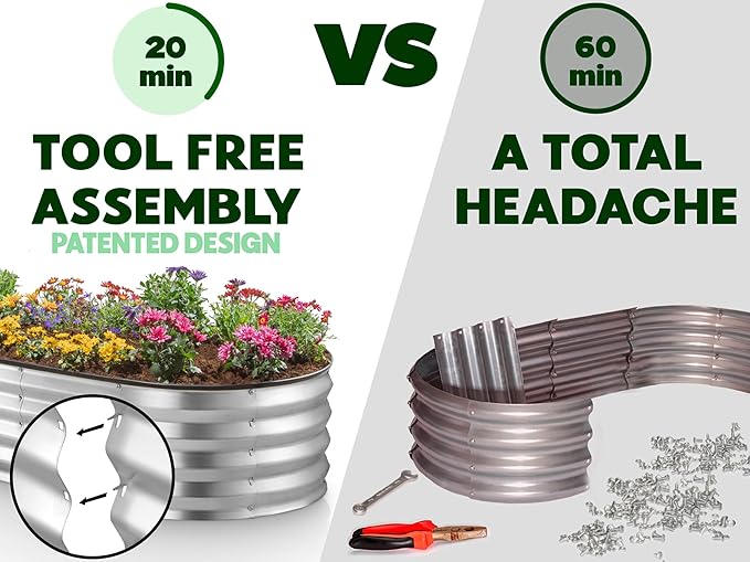 Galvanized Raised Garden Beds Outdoor // 4×2×1 ft (2-Pack) Planter Raised Beds for Gardening, Vegetables, Flowers // Large Metal Garden Box (Silver) // Patented Tool-Free Design