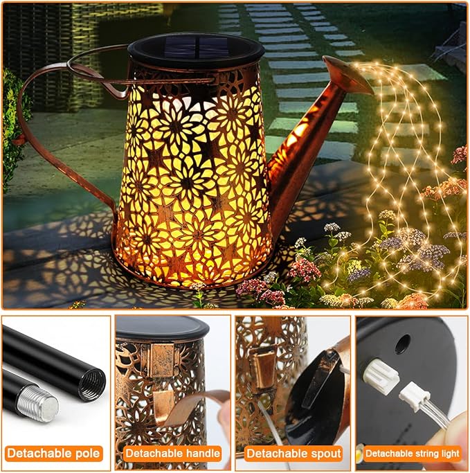 Forlivese 2PCS Solar Watering Can with Lights, Solar Lights Outdoor Decorations with Hanging Solar Garden Lights with Bracket Waterproof Watering Can Landscape Light for Patio Gardening Pathway 90LED
