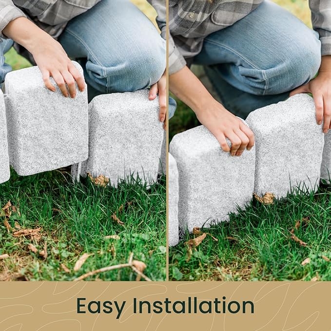 Beuta Landscape Edging | Garden Edging Border | Faux Stone Block XL for Lawn Edging, Flower Beds & Yard Edging – 1 Pack | Each Section Has 6 Blocks 48" L x 4" W x 9.5" H | 3 Spikes | Limewash