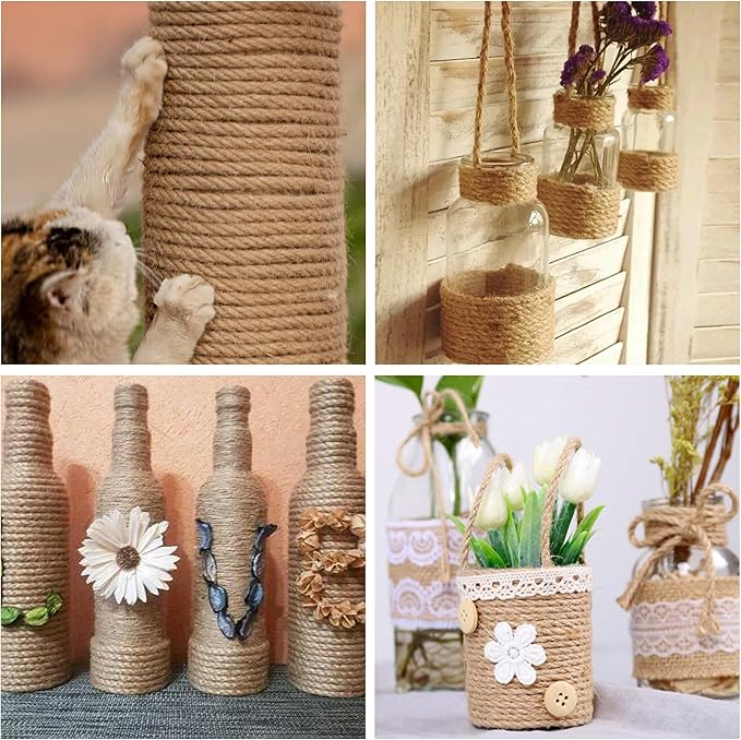 Jute Twine String,164 Feet 1/4 Inch Natural Jute Rope,4ply Thin Ribbon Hemp Twine for Gift Wrapping Craft Plant Garden Christmas Handmade Arts Decoration Packing String Home Decor