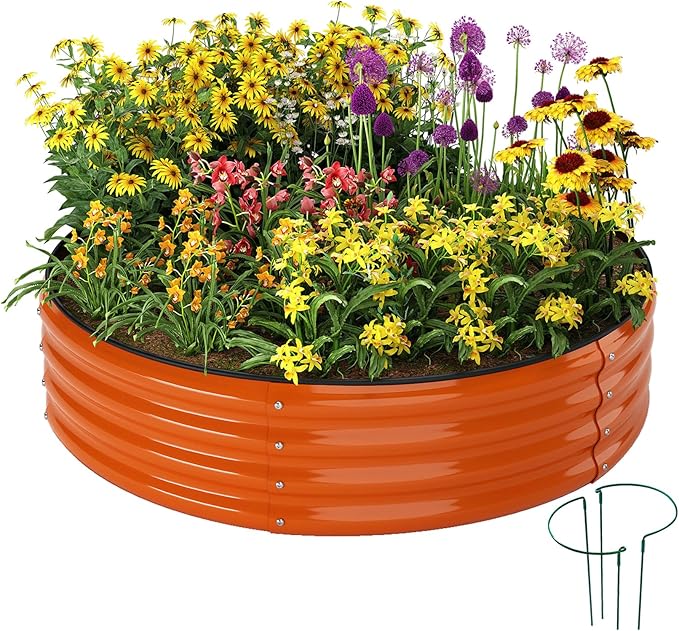 Galvanized Metal Planter Round Raised Garden Bed Kit for Gardening Outdoor，2x2x1ft Grow Garden Box Raised Flower Bed，Round Galvanized Planter Outdoor Metal Fire Pit Ring