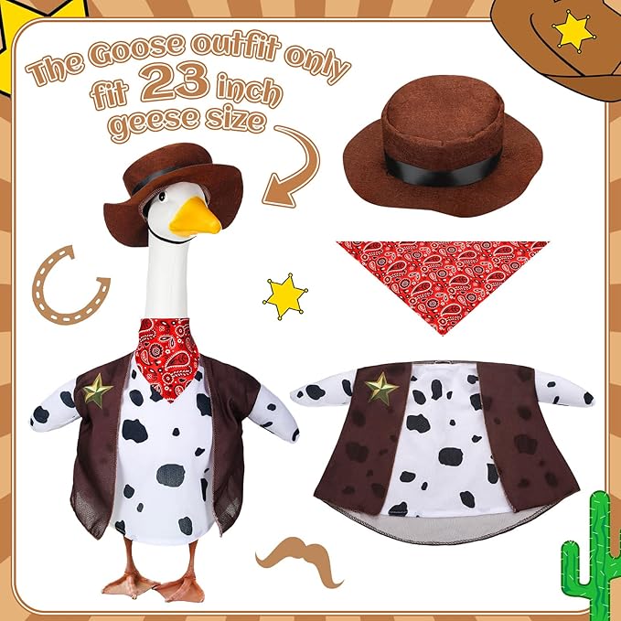 Cowboy Goose Outfits for 23'' High Cement or Plastic Porch Lawn Goose Clothes for Yard(Brown Cowboy)