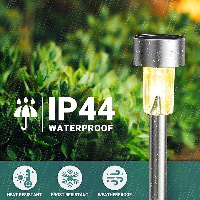GIGALUMI Solar Lights Outdoor Waterproof, 12 Pack, Stainless Steel LED Solar Garden Lights for Patio, Lawn, Yard and Landscape, Garden Decor Patio Decor,Warm White