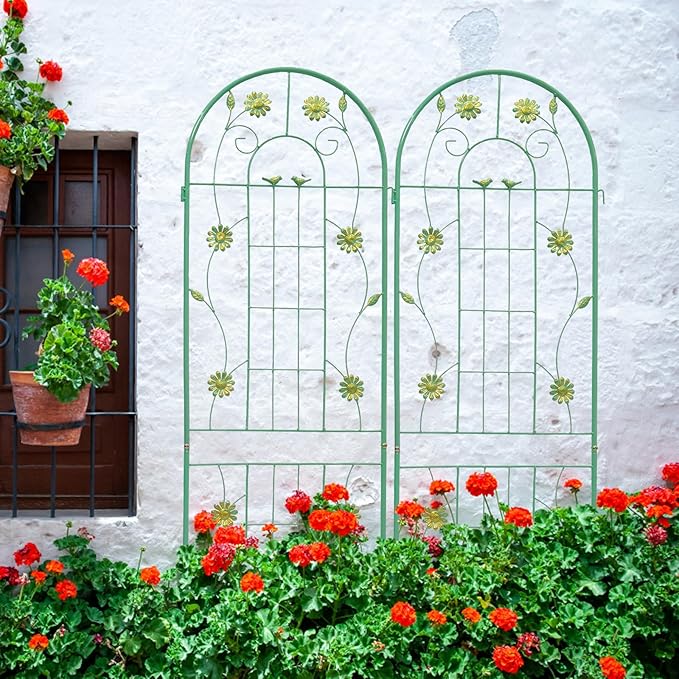 2 Pack Metal Garden Trellis 71" H Garden Fence Rustproof Trellis for Climbing Plants Support Roses Flower Outdoor Lawn, Green