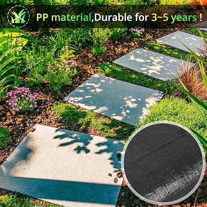 4ft×300ft Garden Weed Barrier Fabric, 3.2oz Premium Weed Blocker with 60 U-Shaped Securing Pegs, Weed Preventer for Gravel, Driveway, Gardening, Farming, Underlayment, Landscape