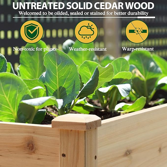 MUPATER 4x2FT Raised Garden Bed, Planter Box with Four Wheels and Legs for Herbs and Vegetables, Elevated Garden Bed with Drainage Holes for Outdoor Indoor, Natural Wood