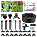 Garden Drip Irrigation Kit, 100ft Black Hose, 360° Pure Copper Closeable Nozzle, Patio Misting Plant Watering Sprinkler, Faucet Separator, Sprinkler Hose Adapter (16 360° nozzles + 16 T-connectors)