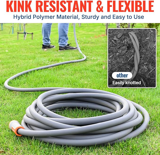 YAMATIC Short Garden Hose 5/8 in x 10 ft with Swivel Handle, Super Flexible Leader Hose, All-weather, Lightweight, Burst 600 PSI, Grey