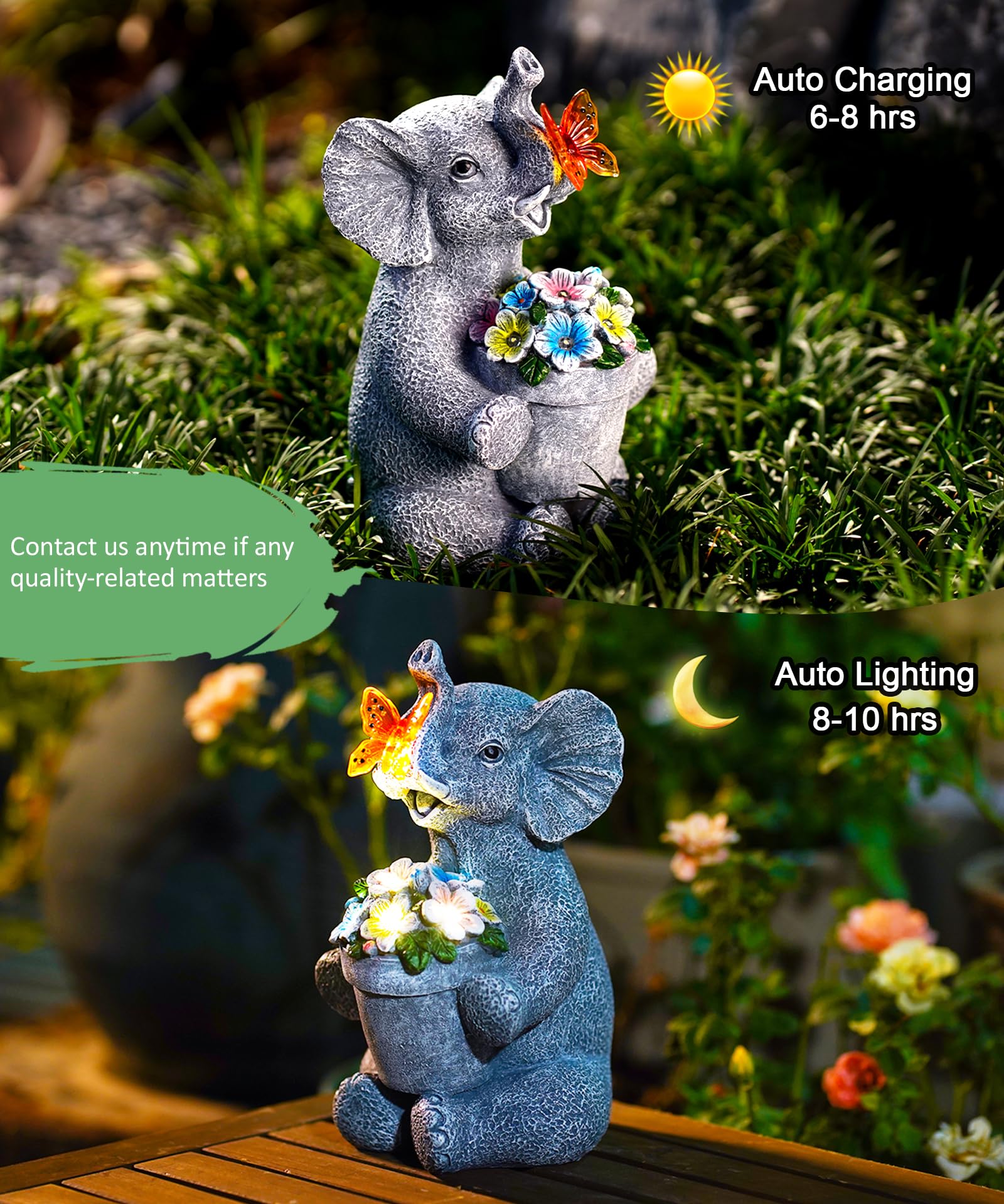 Acgarten Solar Elephant Statue Outdoor Garden Decor Porch Patio Lawn Light