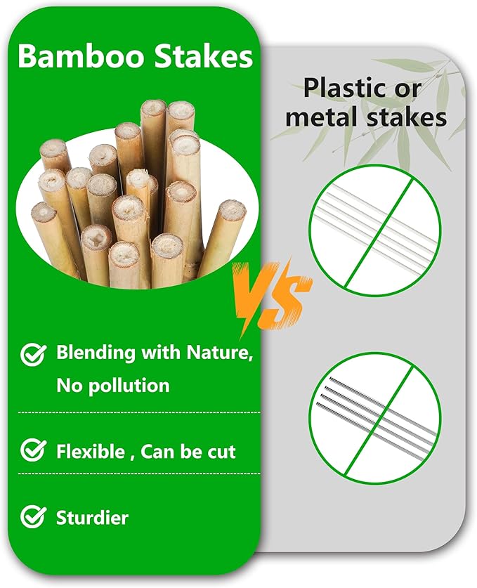3ft Natural Bamboo Plant Stakes for Tomatoes, Beans, Flowers, Potted, Climbing Plants 25pcs