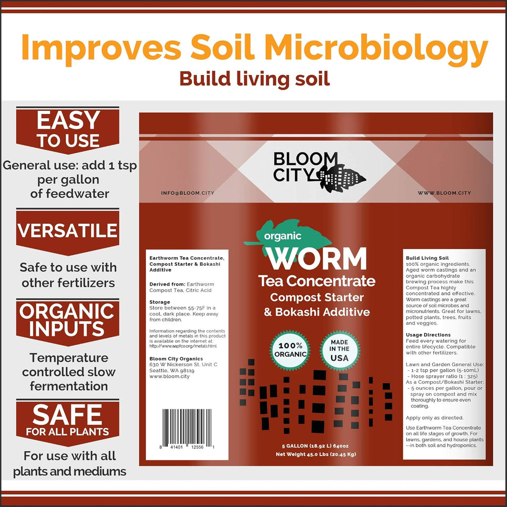 Organic Earthworm Tea Concentrate and Compost and Bokashi Booster by Bloom City, Quart (32 oz)