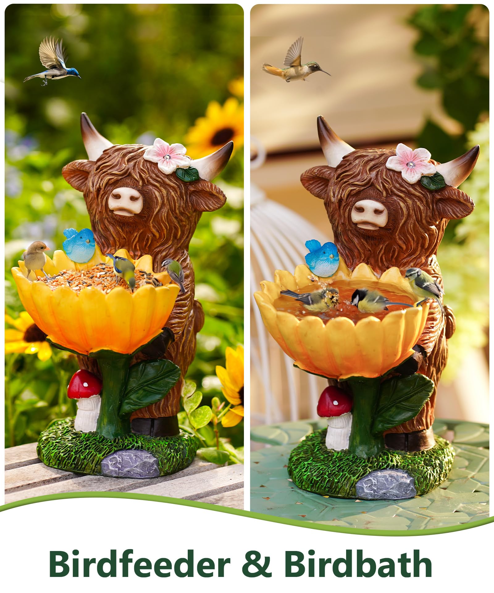 Nacome Solar Highland Cow Garden Decor Outdoor Statue Brown Realistic