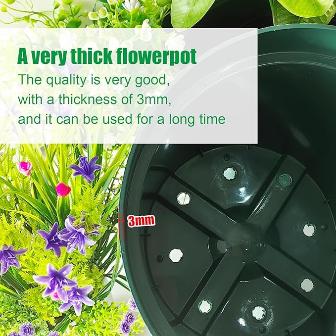 10 Pack Plastic Planter Pots, 10 Inch Thick Plant Pots with Multiple Drainage Holes, Pots for Plants Such as Herbs Strawberry and Flowers, Green Growing Planters for Outdoor Plants or Indoor (Green)