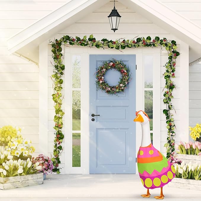 Easter Egg Goose Outfit Spring Lawn Porch Goose Clothes Easter Plastic Goose Costume for Cement Goose 23" Easter Party Outdoor Patio Yard Lawn Art Decoration
