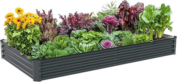 8x4x1ft Raised Garden Bed-Outdoor Galvanized Planter Box for Vegetables, Fruits,Herbs, Flowers, Metal Raised Garden Bed kit-Dark Grey