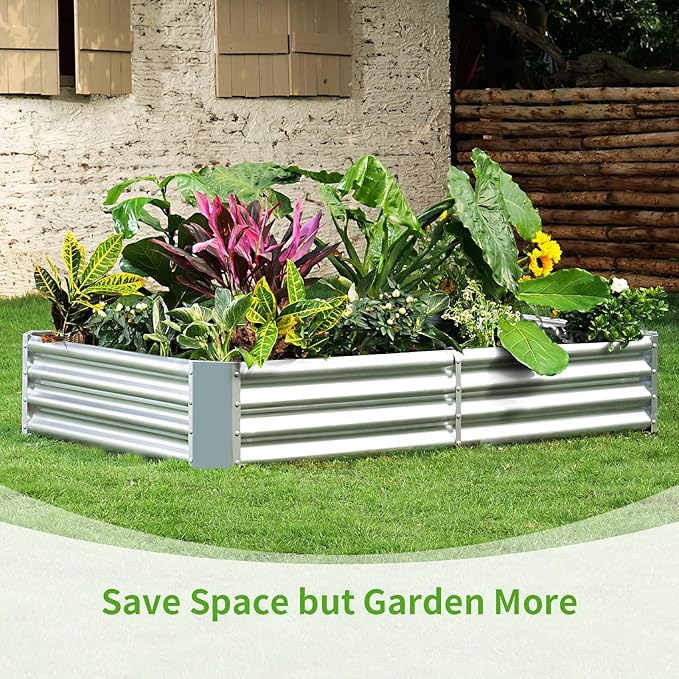 Land Guard 8×4×1ft Galvanized Metal Raised Garden Bed, Metal Planter Kit Box Outdoor for Deep-Rooted Vegetables, Flowers, Green and Herbs……