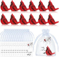 Roowest 36 Pcs Memorial Cardinal Gift Set Include Mini Red Cardinal Bird Statue Figures and Red Feathered Cards and Bags for Sympathy Memorial Gift