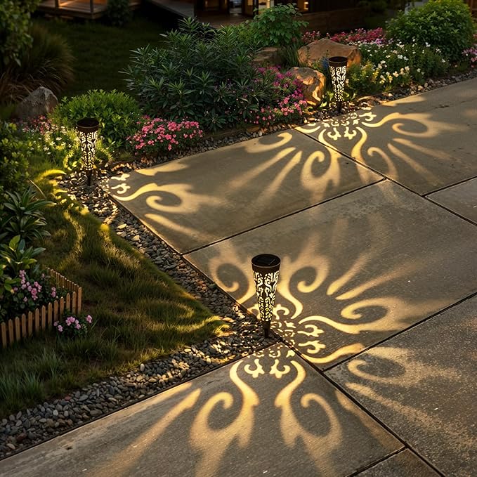 Go2garden 6Pcs Solar Lights Outdoor Garden Decor Gifts for Women Mom,Yard Decorations, Conical Garden Stakes for Patio, Lawn, Pathway, Landscape Lights Mothers' Day Birthday Gifts for Men(Black)
