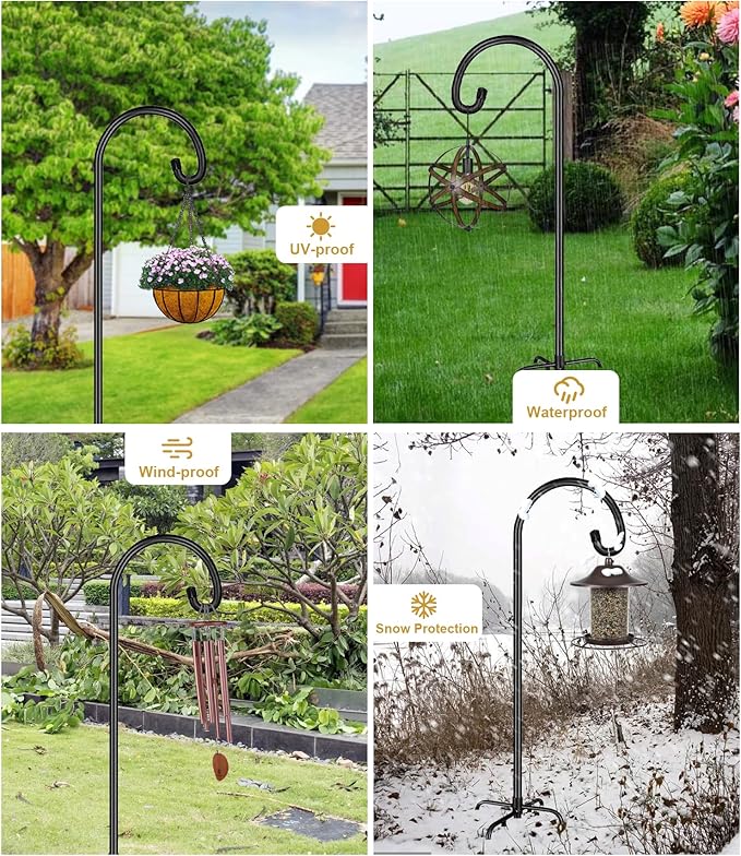 Shepherd Hook 60 Inch Tall Heavy-Duty Metal Garden Hanging Pole Stake for Bird Feeder Pole Plant Baskets, Black (2 Pack)