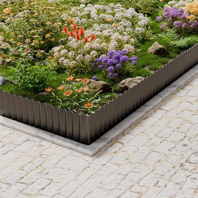 SnugNiture Corrugated Metal Garden Edging,8" x 20' Sturdy Lawn Edging Border,Landscape Edging Border for Lawn, Flower Bed,Garden and Yard(Black)