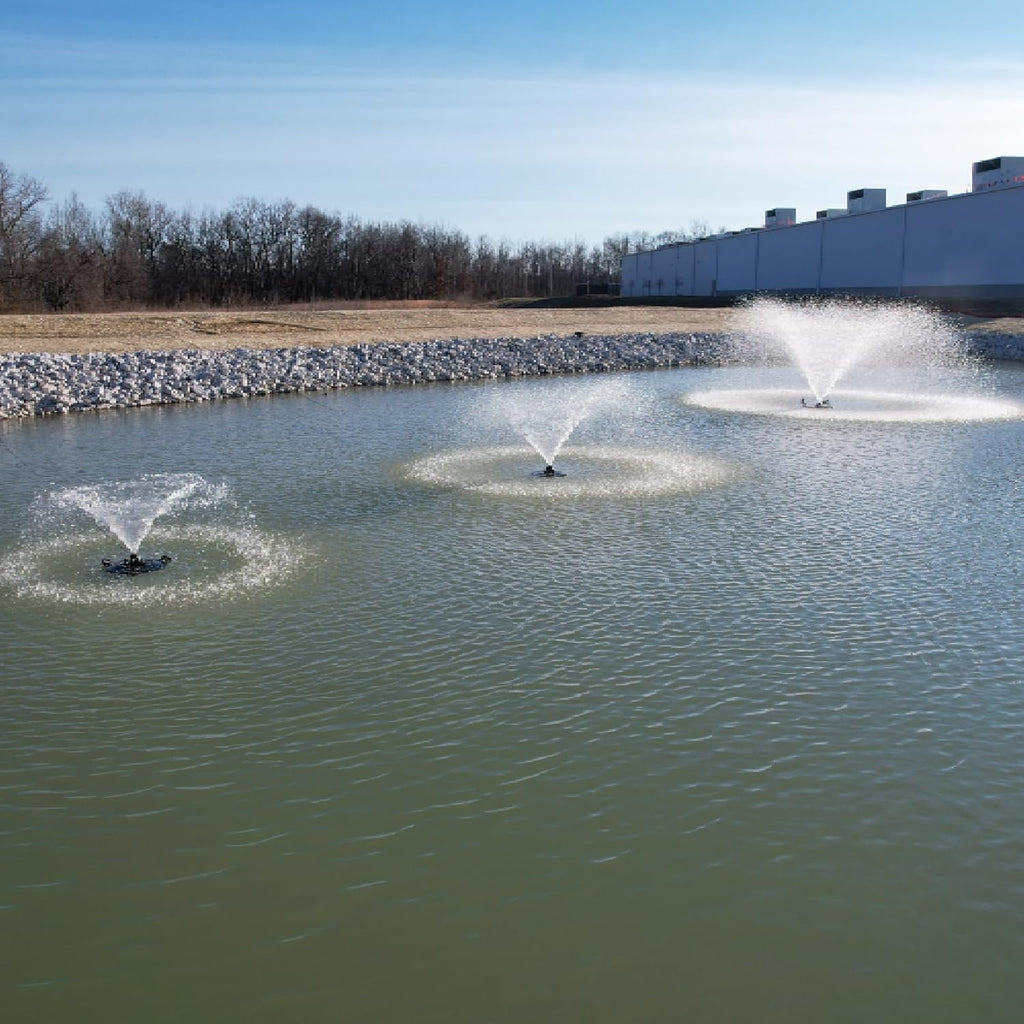 HALF OFF PONDS Floating Fountain – 1.2 HP Pond Aerator, 200' Cord – 10,000 GPH Water Pump – 11 Spray Patterns - Energy-Efficient - Improves Water Quality - for Large Ponds, Lakes & Water Gardens
