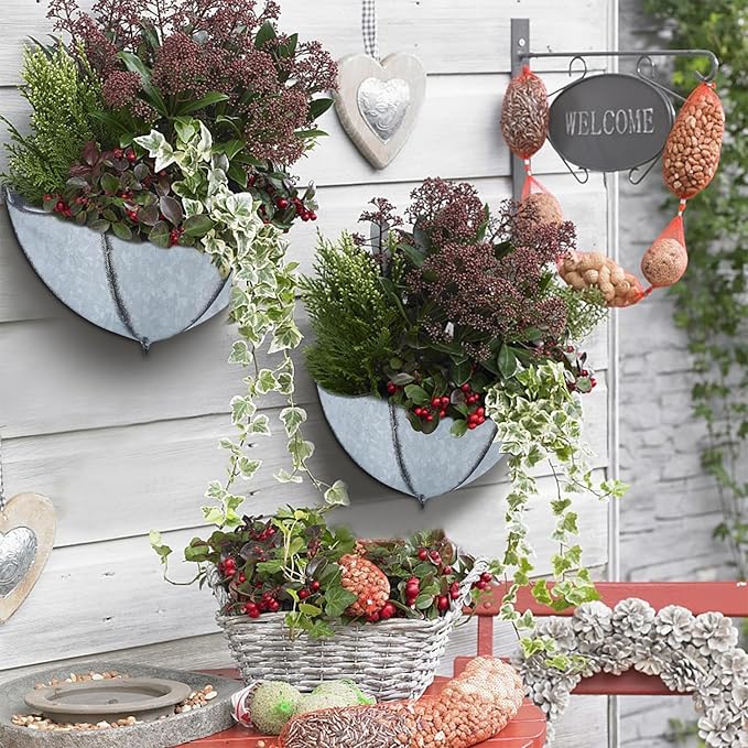 yosager 3 Pack Galvanized Metal Umbrella Wall Planter, Hanging Wall Flower Holder, Succulent Hanger Vase Indoor Outdoor Rustic for Garden Home Wall Decor