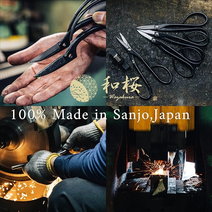 Wazakura Made in Japan 6PCS Bonsai Professional Tool Kit with Roll Bag: Yasugi Steel Ashinaga Scissor, Concave Branch Cutter, Knob Cutter, Jin Plier, Wire Cutter, Root Cutter. Bonsai Tool Set & Case