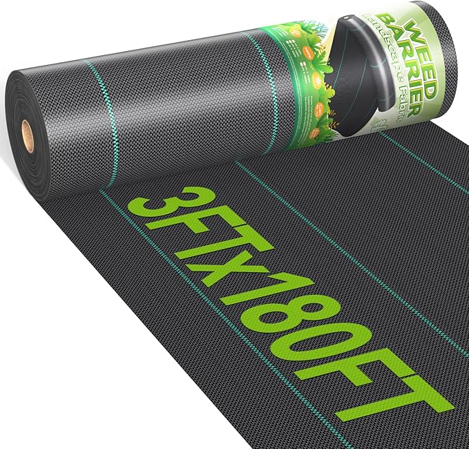3ftx180ft Weed Barrier Landscape 3.2oz Fabric Heavy Duty, Woven Weed Control Cloth, Woven Geotextile Fabric for Underlayment, Gardening Ground, Commercial Driveway Weed Block Cover Mat