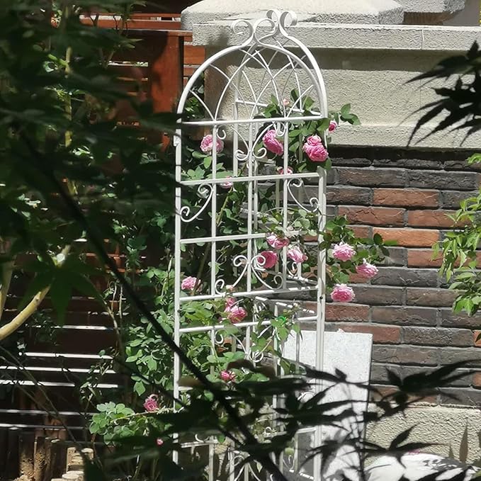 Metal Garden Trellis Rustproof Trellis for Climbing Plants Outdoor Flower Support Butterfly Deco (Cream White-4 Pack, 71"x19.7")