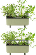 Vego Garden 2 Pack Herb Indoor Plant Box, Self Watering Planters Pots with Trellis for Kitchen Window Sill or Countertop Plants Cage - Sage Green