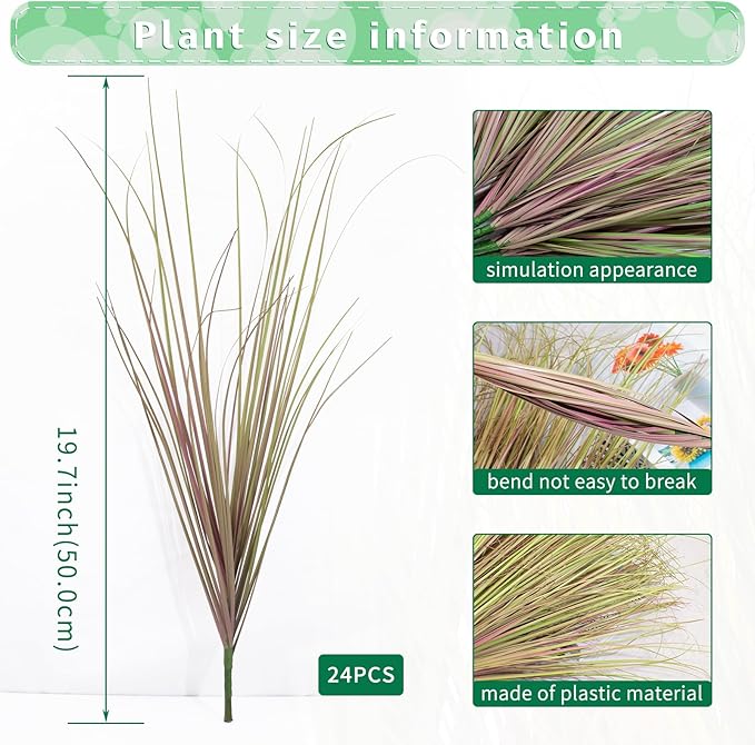 24Pcs Artificial Grass Plants, Faux Shrubs Wheat Grass, Artificial Tall Grass Fake Plants for Outdoor Decor,Artificial Greenery Stems Weed for Room Indoor Home Decor（Light Purple）