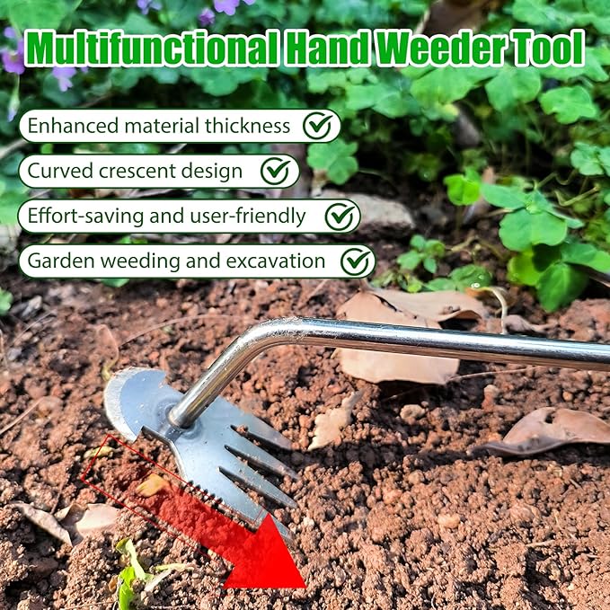 Weeding Artifact Uprooting Garden Weeding Tool, Upgraded Weed Removal Tool, Stainless Steel/Manganese Steel Weed Puller Manual Weeders for Home Gardening Yard Farmland (12in Metal Wood Handle)
