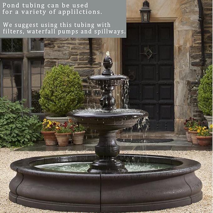 Pond Hose ID 1” × 25ft Black Corrugated Flexible Reinforced PVC Hose Vinyl Tubing for Pond Pump Fountain Garden Waterfall, Non-toxic & Kinkproof, with 2 clamps