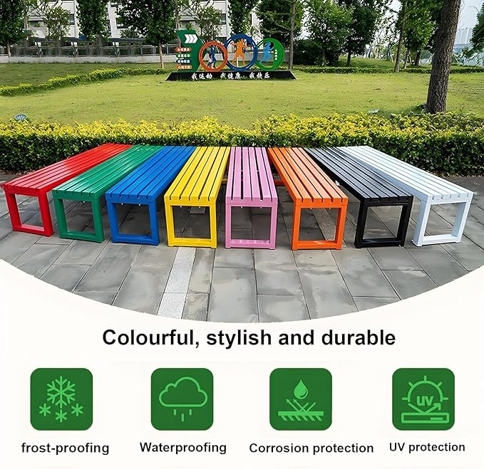 Weatherproof Metal Dining Bench, Outdoor Bench Backless Patio Bench 2-Person Farmhouse Bench Garden Bench for Kitchen, Living Room, Entryway(White,5.9ft)