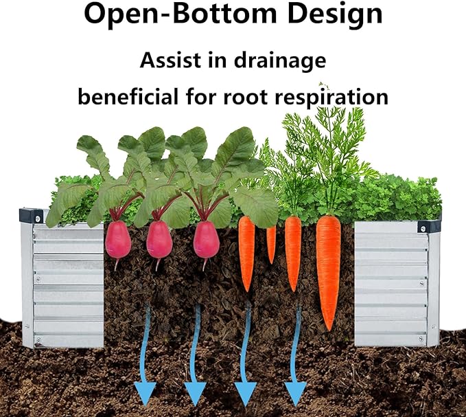 12x4x1.5FT Galvanized Raised Garden Beds Kit Large Outdoor Metal Gardening Planter Box for Vegetable Elevated Flower Herbs, Silver