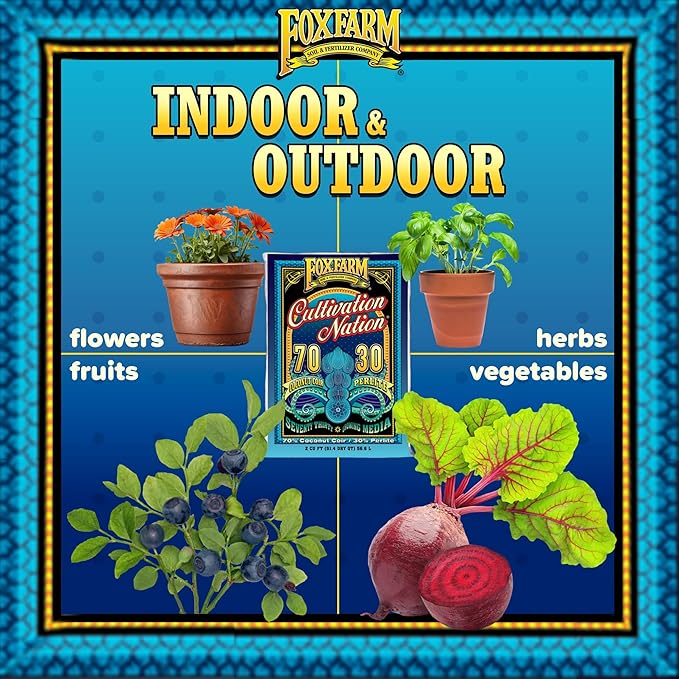 FoxFarm Cultivation Nation 70:30 Growing Media, 2cu ft - Mix of Coconut Coir and Perlite - Provides Aeration and Drainage, Use for Indoor/Outdoor Container Gardens
