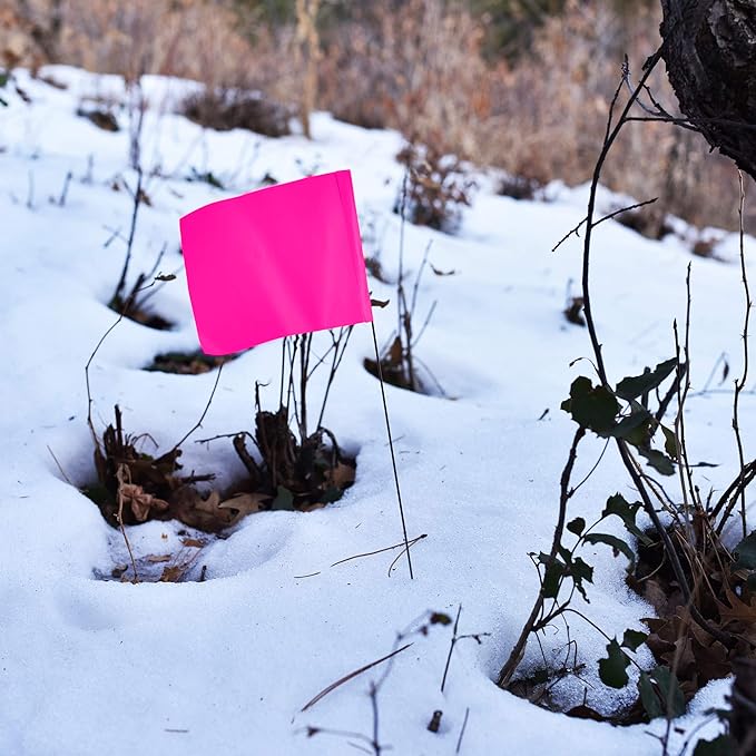 Pink Marking Flags 1000 Pack - 4x5x15 Inch Pink Flags for Yard - Markers For Lawn, Irrigation, Landscaping, Survey & Sprinkler Head Marking