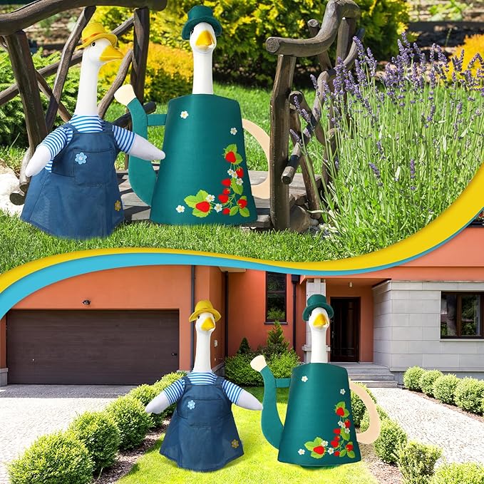 Frienda 2 Set Porch Goose Outfits Clothes 23 Inch Garden Raincoat Flag Bee Fishing Style Goose Costume for Lawn Patio Valentine's Day Decor