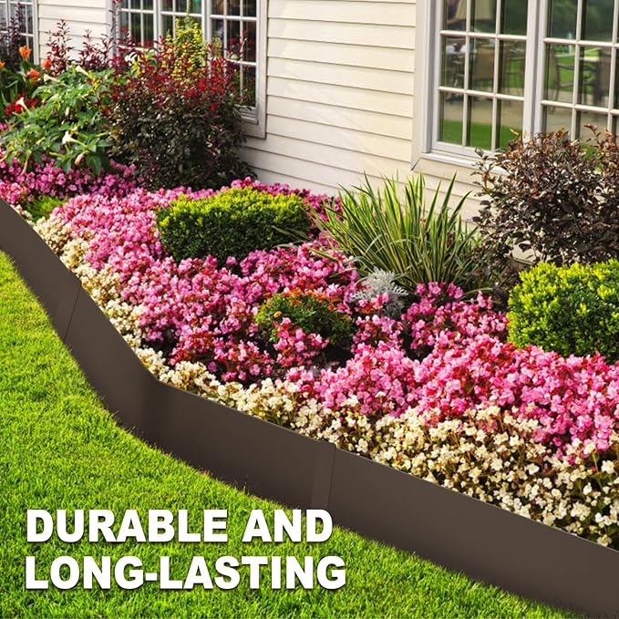40" L x 8" H Metal Landscape Edging, Heavy Duty Galvanized Steel Garden Edging,6 Pack Steel Landscape Edging with Clips for Lawn, Flower Bed, Yard (Brown)