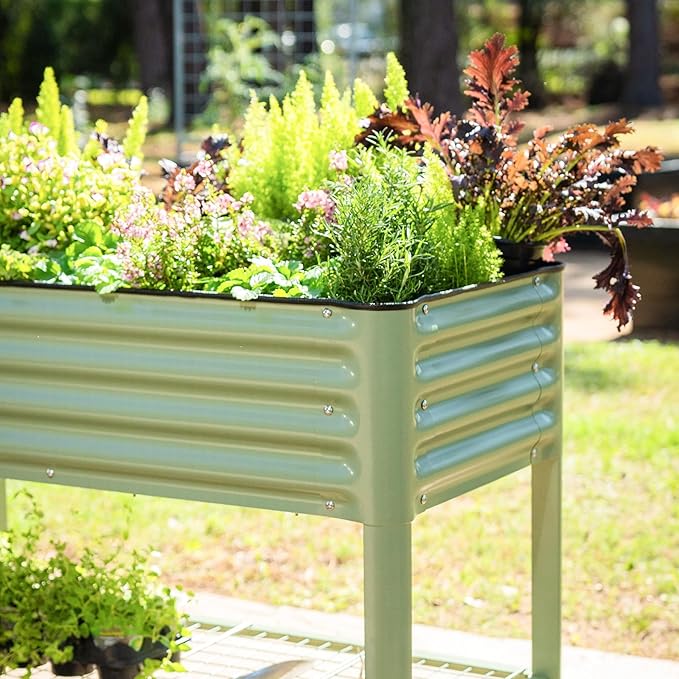Elevated Raised Garden Bed-V Series, 2' x 6' Garden Beds with Legs & Storage Rack for Patio Porch, 1000 Lbs Weight Capacity, Outdoor Planter Boxes for Gardening Herbs Vegetables Flowers, Olive Green