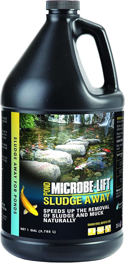 MICROBE-LIFT MLXSAG4 Sludge-Away Pond and Outdoor Water Garden Sludge and Muck Remover, Safe for Live Koi Fish, Plant Life, and Decor, 1 Gallon