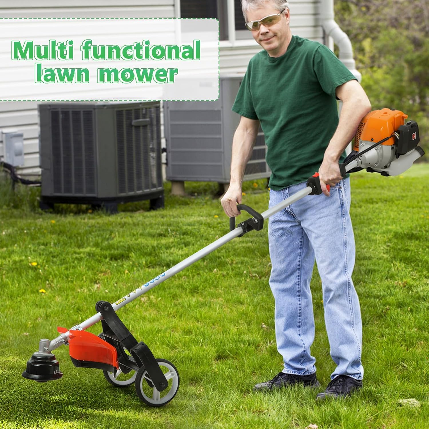 8 in 1Gas Weed Eater,52cc 2 Stroke Full-Functional Petrol Hedge Trimmer,Gas Weed Wacker,Grass Cutter Machine,Straight Shaft Grass Trimmer Cordless for Gardening (Orange)