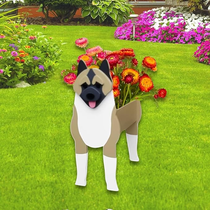 American Akita Dog Planter Plant Pots,Cute Garden Dog Flower Planter,Dog Planters Birthday Gifts for Women,Office,Indoor/Outdoor Decor（9.45 * 6.1 * 13.39in）